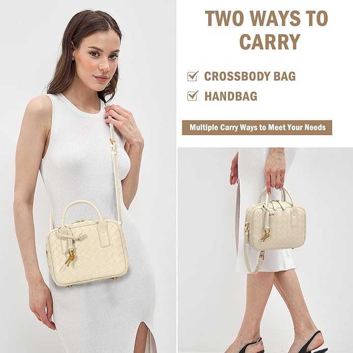 Woven Bag for Women Top Handle Satchel Handbag Crossbody Bag PU Leather Shoulder Bag Woven Purses for Women - Image 2