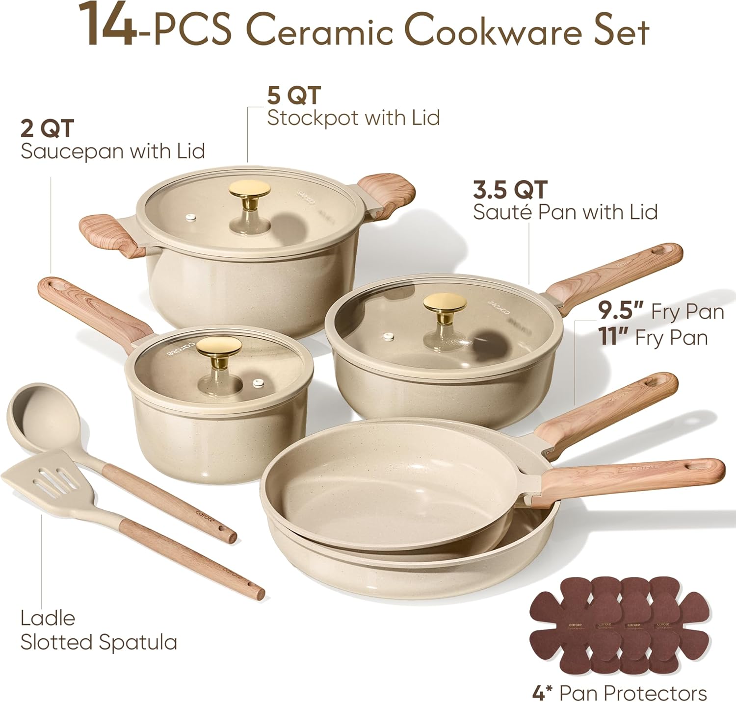 CAROTE 14Pcs Pots and Pans Set Non stick, Ceramic Cookware Set, Non-toxic Kitchen Cooking Set, PFAS and PFOA Free - Image 7
