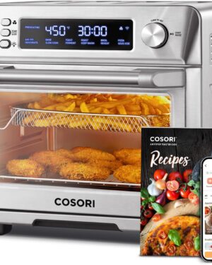 COSORI Smart 12-in-1 Air Fryer Toaster Oven Combo, Airfryer Convection Oven Countertop, Bake, Roast, Reheat, Broiler, Dehydrate, 75 Recipes & 3 Accessories, 26QT, Silver-Stainless Steel