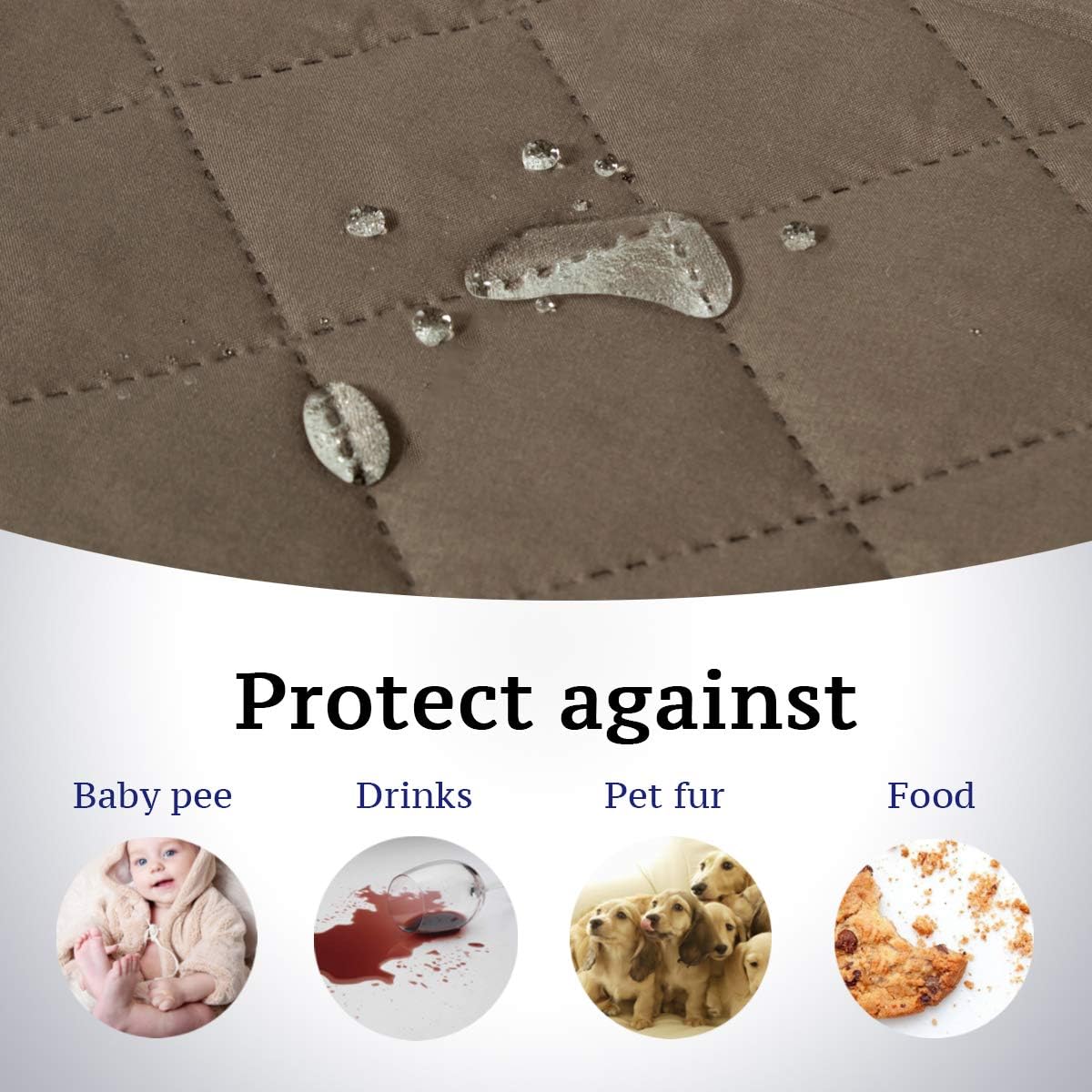 H.VERSAILTEX Reversible Quilted Sofa Cover Water Resistant Sofa Slipcover Washable Couch Cover with Non Slip Elastic Strap Furniture Protector for Kids, Dogs, Pets(Sofa, Taupe Brown/Beige) - Image 2