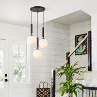 KCO Lighting 3 Light Globe Cluster Pendant Light Modern Large Milk Glass Chandelier Mid Century Black Cluster Chandelier Pendant Lighting Vintage Multi Light Hanging Ceiling Fixture - Image 3