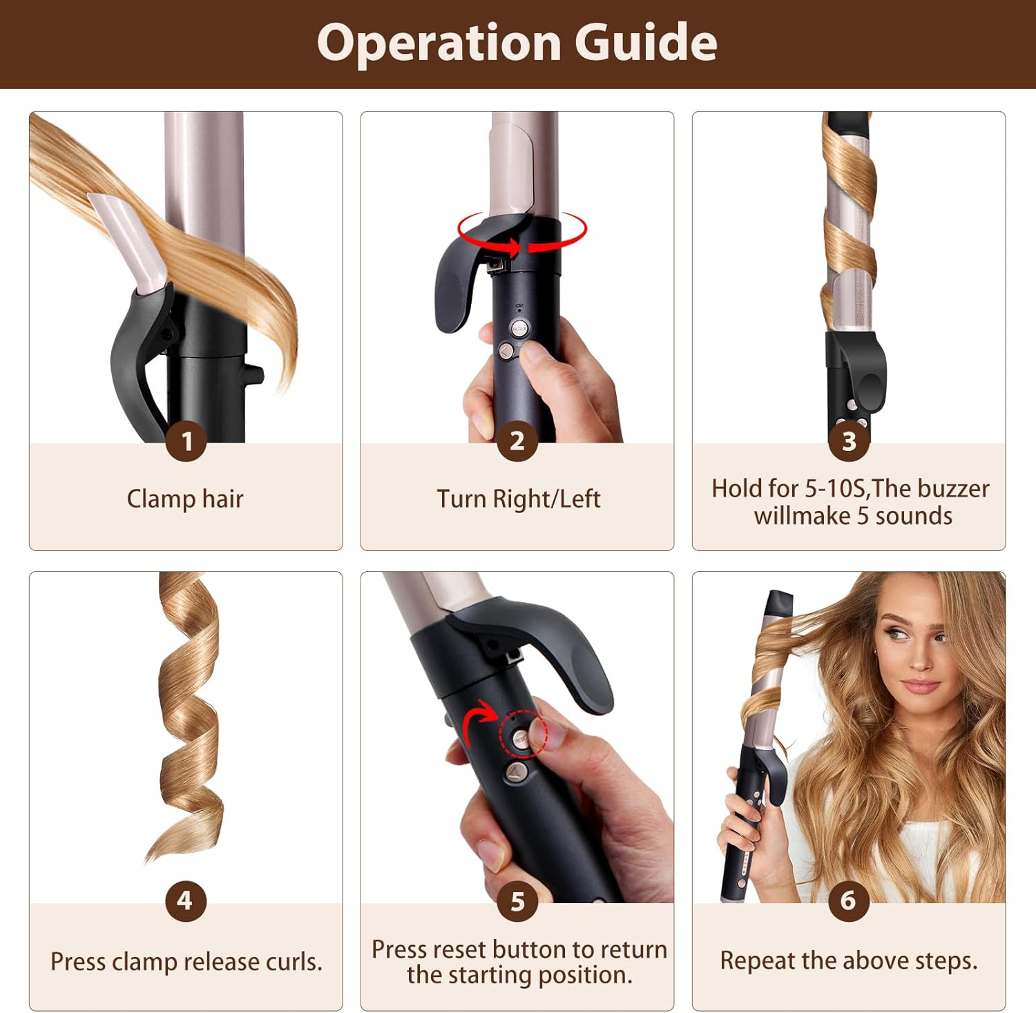 MQUPIN Rotating Curling Iron 1 inch Professional Automatic Wave Hair Curling Wand for Women, Dual Ceramic Voltage Fast Heating Hair Curlers for Long/Middle/Short All Hair (1 INCH, Rose Gold) - Image 2