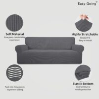 Easy-Going Stretch 4 Seater Sofa Slipcover 1-Piece Sofa Cover Furniture Protector Couch Soft with Elastic Bottom for Kids, Polyester Spandex Jacquard Fabric Small Checks Gray - Image 5