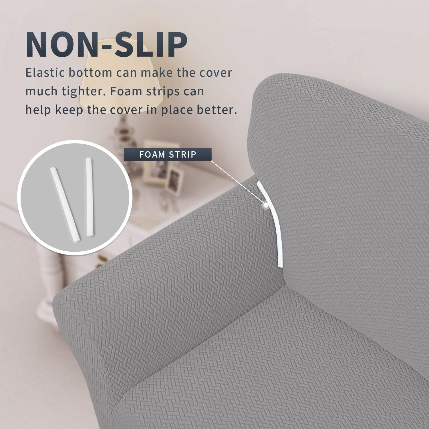 Easy-Going Stretch Jacquard Couch Cover, 1-Piece Soft Sofa Cover, Sofa Slipcover with Anti-Slip Foams, Washable Furniture Protector for Kids, Pets (Sofa, Light Gray1) - Image 3