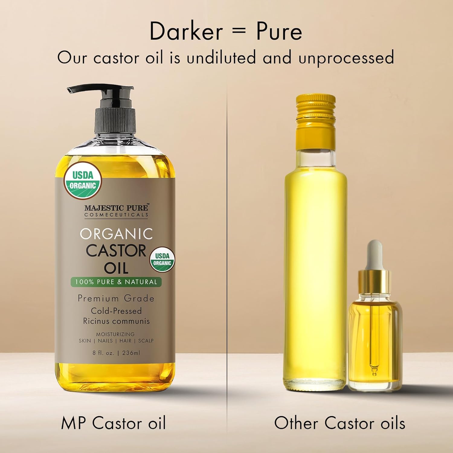 Majestic Pure USDA Organic Castor Oil - 100% Pure & Natural - Premium Grade, Cold Pressed, Hexane Free - Hair, Eyelashes, Eyebrows, Nails - Moisturizing & Nourishing - 8 Fl Oz - Image 5