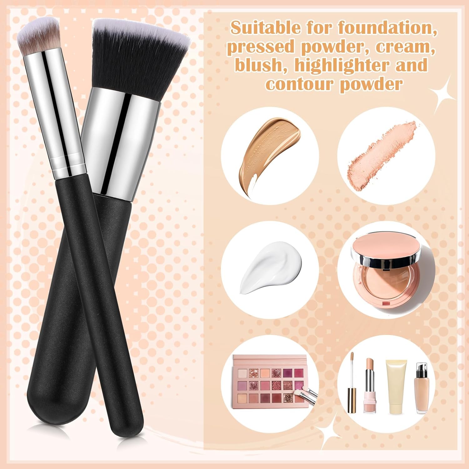 6Pcs Foundation Brush for Liquid Makeup,Liquid Foundation Brush with Makeup Sponge and Powder Puff for Foundation, Powder, Blush, and Concealer(Black) - Image 5