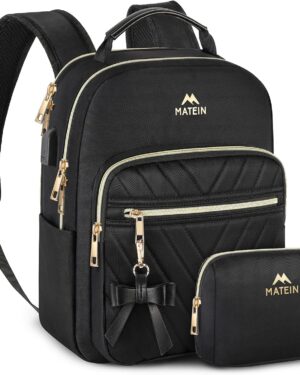 MATEIN Mini Backpack for Women, Waterproof Stylish Daypack Purse Shoulder Bag with USB Charging Port, Lightweight Small Casual Daily Travel Backpack, Lady Girls Gifts for Work School, 2pcs Sets, Black
