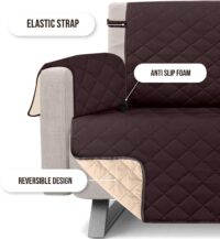 Utopia Bedding Reversible Sofa Couch Cover, Water Resistant Slipcover Furniture Protector with Foam Sticks and Elastic Straps for Kids Dogs Pets (3 Seater, Chocolate/Beige) - Image 7