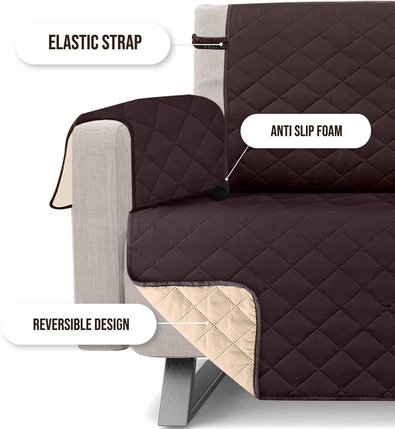 Utopia Bedding Reversible Sofa Couch Cover, Water Resistant Slipcover Furniture Protector with Foam Sticks and Elastic Straps for Kids Dogs Pets (3 Seater, Chocolate/Beige) - Image 7