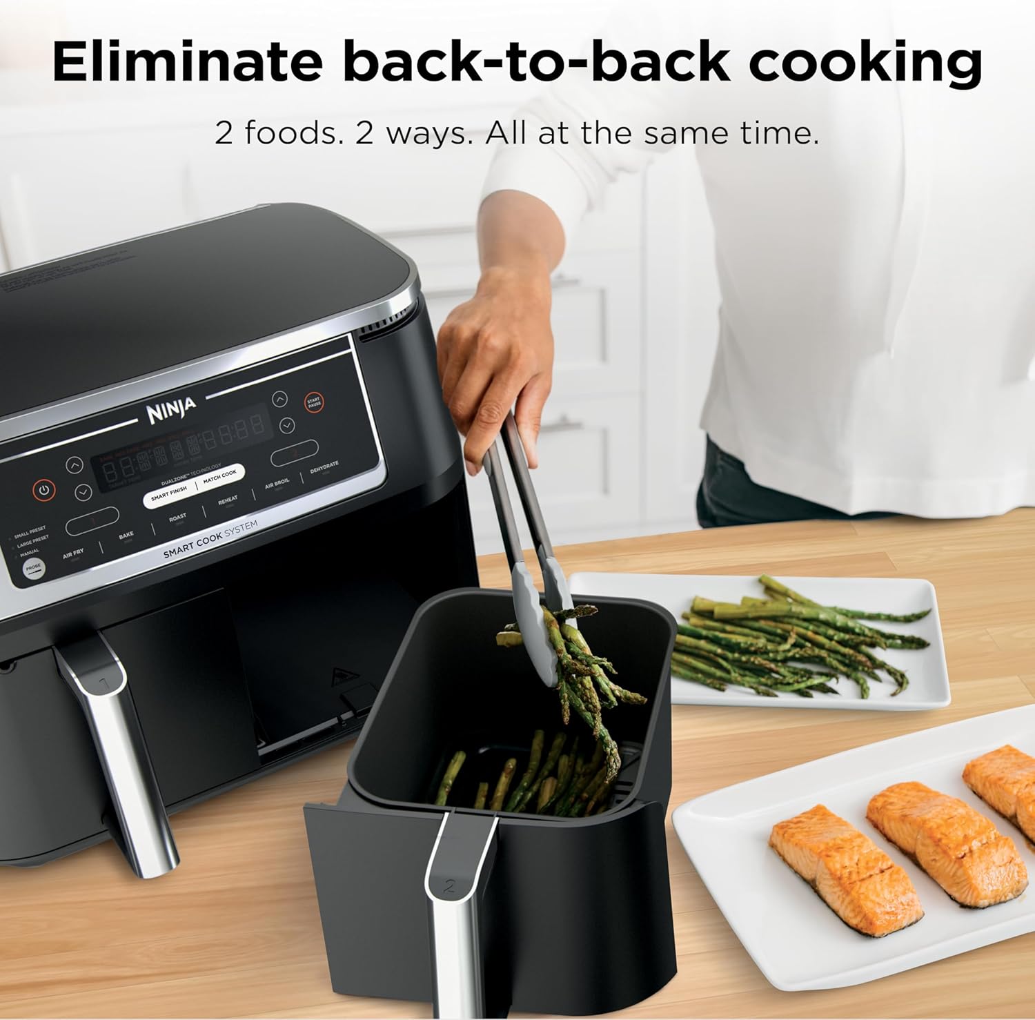 Ninja DZ550 Foodi 10 Quart 6-in-1 DualZone Smart XL Air Fryer with 2 Independent Baskets, Smart Cook Thermometer for Perfect Doneness, Match Cook & Smart Finish to Roast, Dehydrate & More, Grey - Image 6
