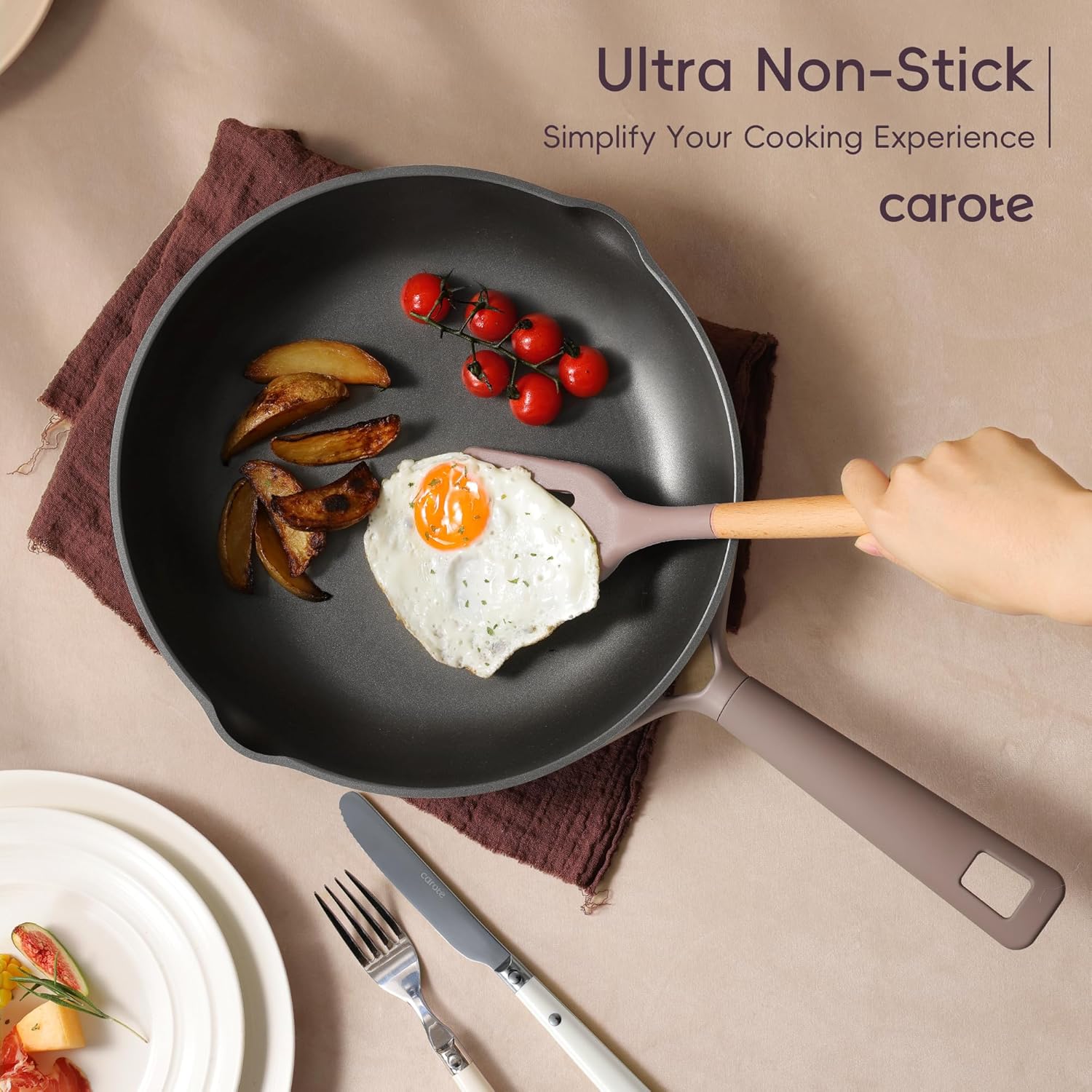 CAROTE 19PCS Pots and Pans Set, Nonstick Cookware Set, Kitchen Cooking Set Induction Non-toxic Granite Set - Image 6