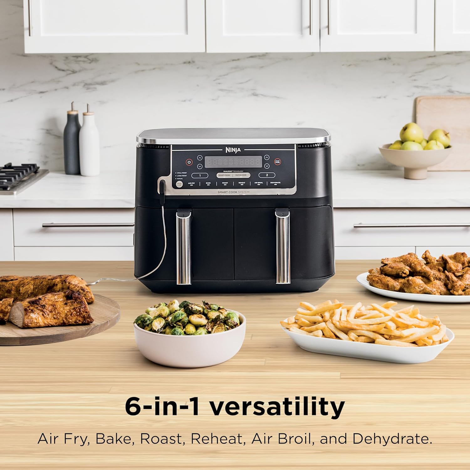 Ninja DZ550 Foodi 10 Quart 6-in-1 DualZone Smart XL Air Fryer with 2 Independent Baskets, Smart Cook Thermometer for Perfect Doneness, Match Cook & Smart Finish to Roast, Dehydrate & More, Grey - Image 5