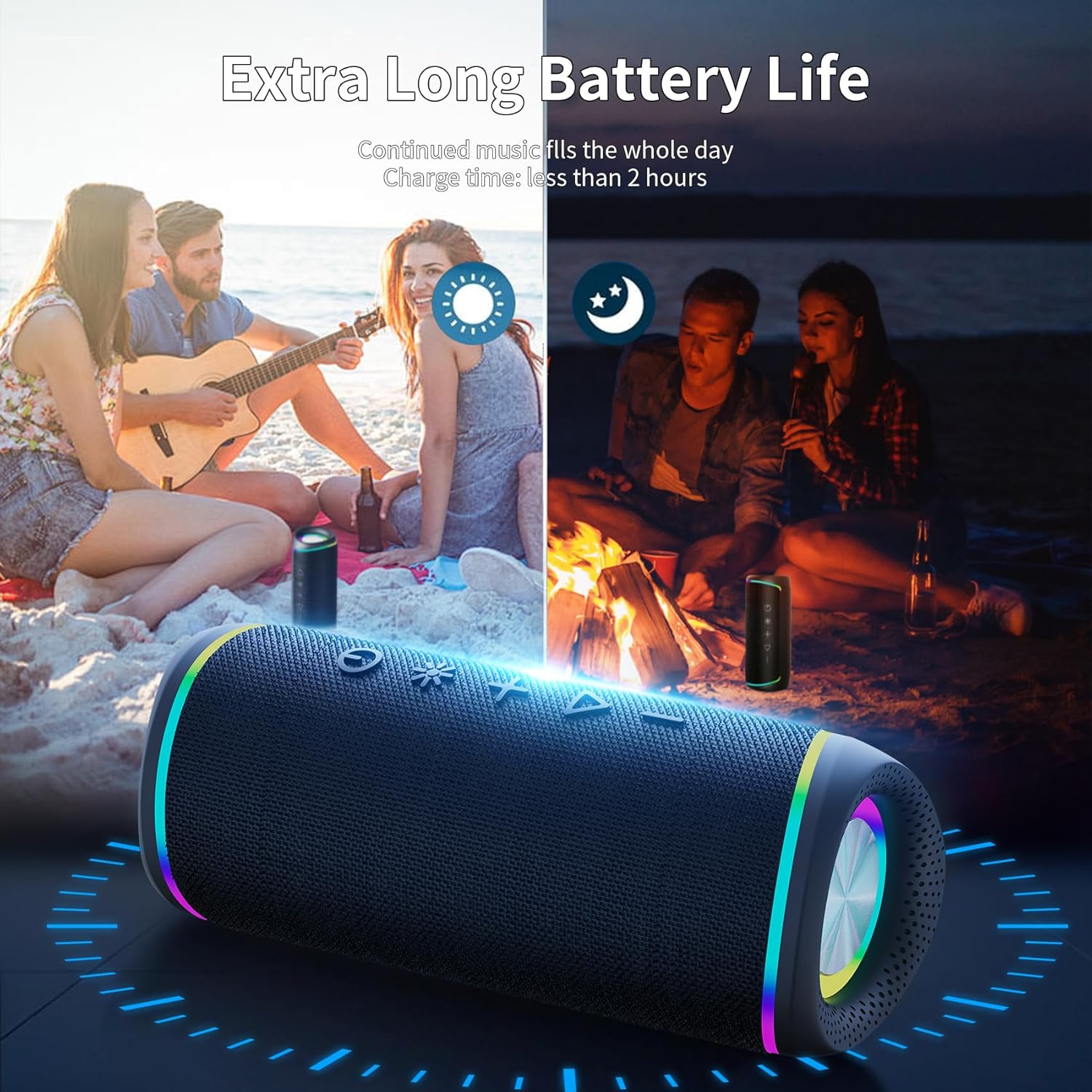 Portable Bluetooth Speaker with Lights, Stocking Stuffers, Powerful Crystal Clear Sound, IPX5 Waterproof, All Day Playtime, BT 5.3, TWS Paring, Small Wireless Speaker for Outdoor, White Elephant Gifts - Image 6