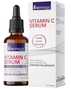Bronson Vitamin C Serum for Face, Anti Aging Facial Serum with Premium Hyaluronic Acid, Vitamin E, Aloe & Jojoba, Hydrating & Brightening Serum for Dark Spots, Fine Lines and Wrinkles 1 oz.