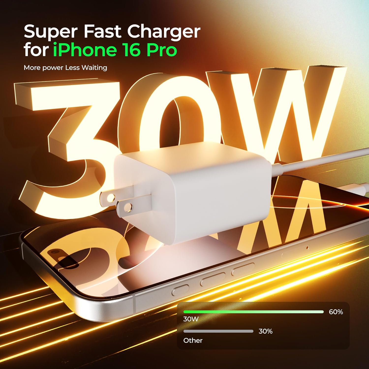iPhone 16 15 Charger Fast Charging,30W USBC Charger Block with 6&10FT Long USB C Charging Cable Cord Compatible with iPhone 16/16 Pro Max/16E/15/15 Pro Max/iPad Pro,Samsung Galaxy S24 Ultra - Image 8