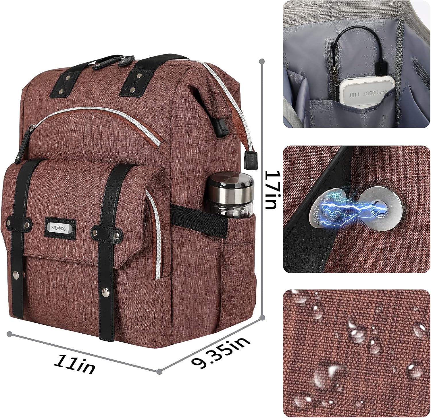 FALANKO Laptop Backpack for Women,Stylish Doctor Nurse Teacher Work Travel Backpack for 15.6 Inch Laptop with RFID Anti-theft USB Charging Port Water Resistant College Purse Business Computer Bookbag - Image 4