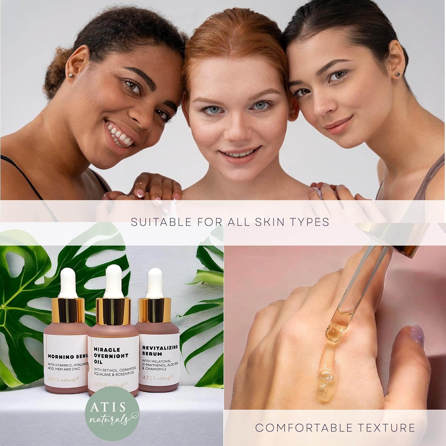 ATIS Facial Serum 3 Pack, Vitamin C Serum, Retinol Serum and Hyaluronic Acid Serum For Anti Aging & Wrinkle - Boost Skin Collagen, Hydrate & Plump Skin - Image 3