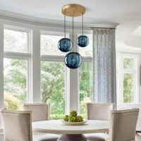 KCO Lighting Mid Century Modern 3-Lights Globe Pendant Light Fixture Brass Gold Cluster Pendant Light Kitchen Island Multi Light Pendant Lighting Ceiling Hanging Blue Glass Hanging Light - Image 2