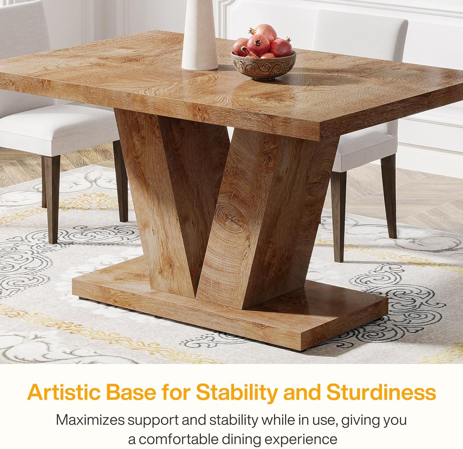 Tribesigns 47-Inch Dining Table for 4, Light Oak Brown Kitchen Dinner Furniture with Heavy Duty Pedestal, Farmhouse Wooden Eating Desk for Home, Dining Room, Small Space - Image 4