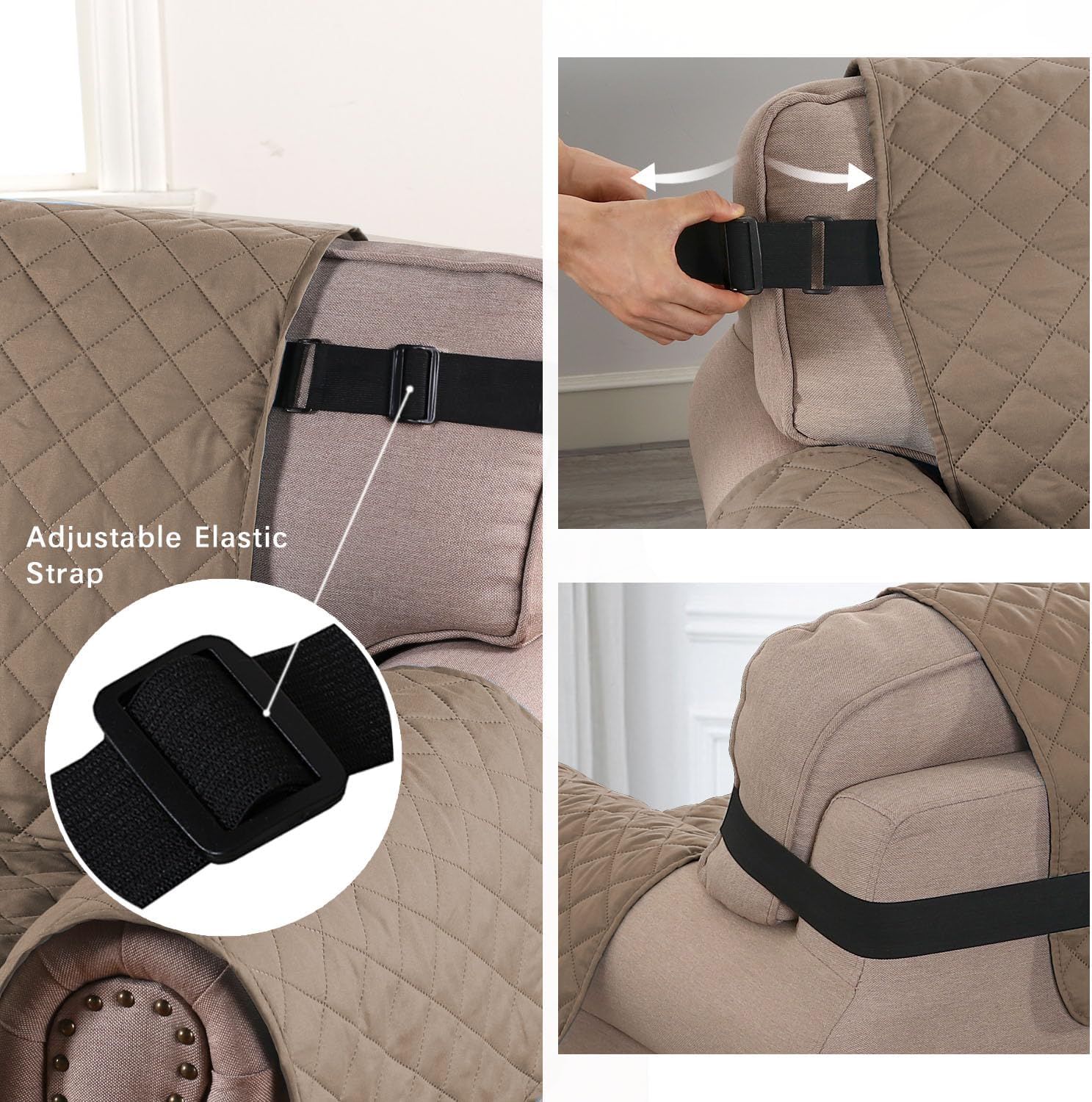 H.VERSAILTEX Reversible Quilted Sofa Cover Water Resistant Sofa Slipcover Washable Couch Cover with Non Slip Elastic Strap Furniture Protector for Kids, Dogs, Pets(Sofa, Taupe Brown/Beige) - Image 4