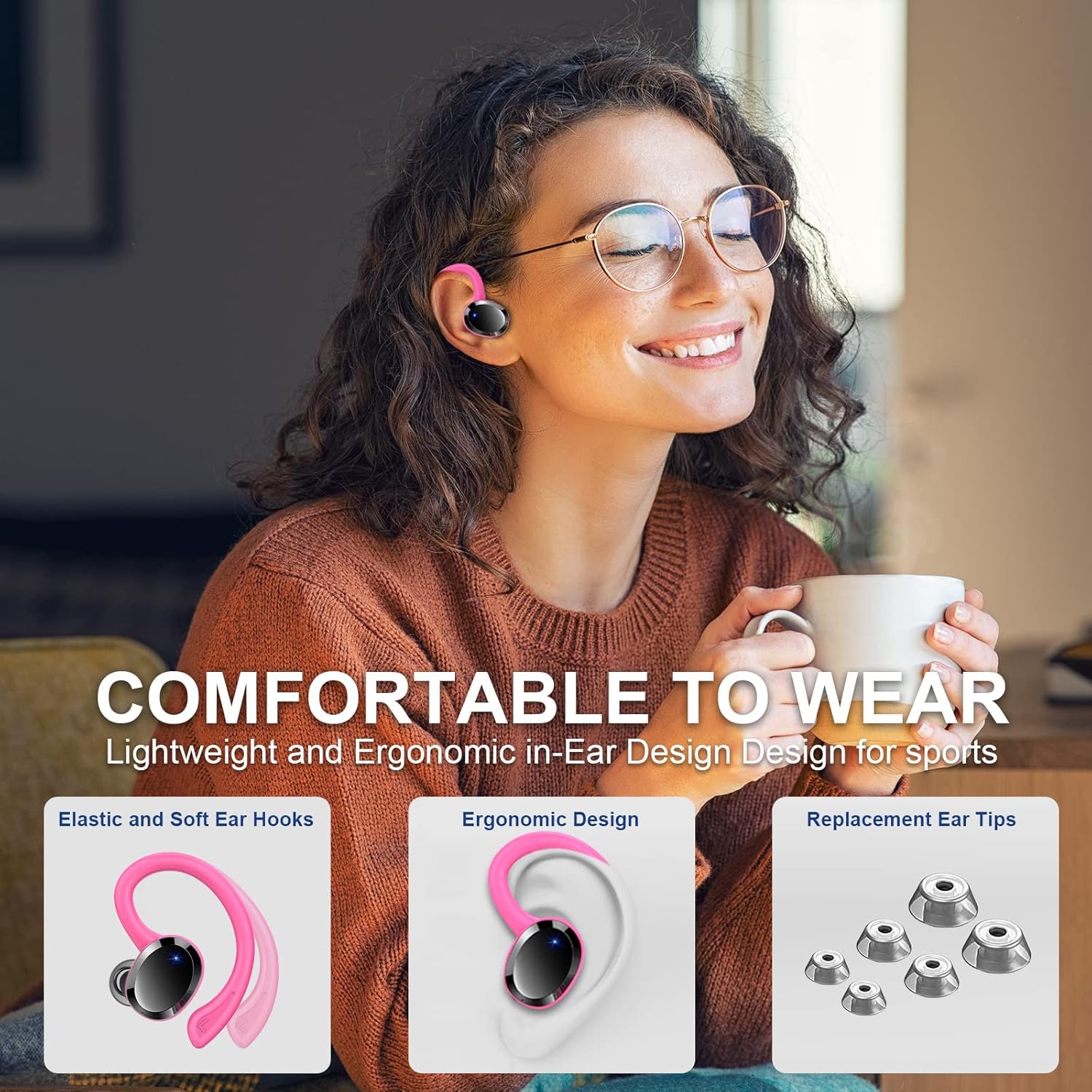 Wireless Earbuds Bluetooth Headphone Sport, Bluetooth 5.3 Earbud 3D HiFi Stereo Over Ear Buds, 48Hrs Earhooks Earphone with Noise Cancelling Mic, IP7 Waterproof Headset for Workout/Running/Gym - Image 9