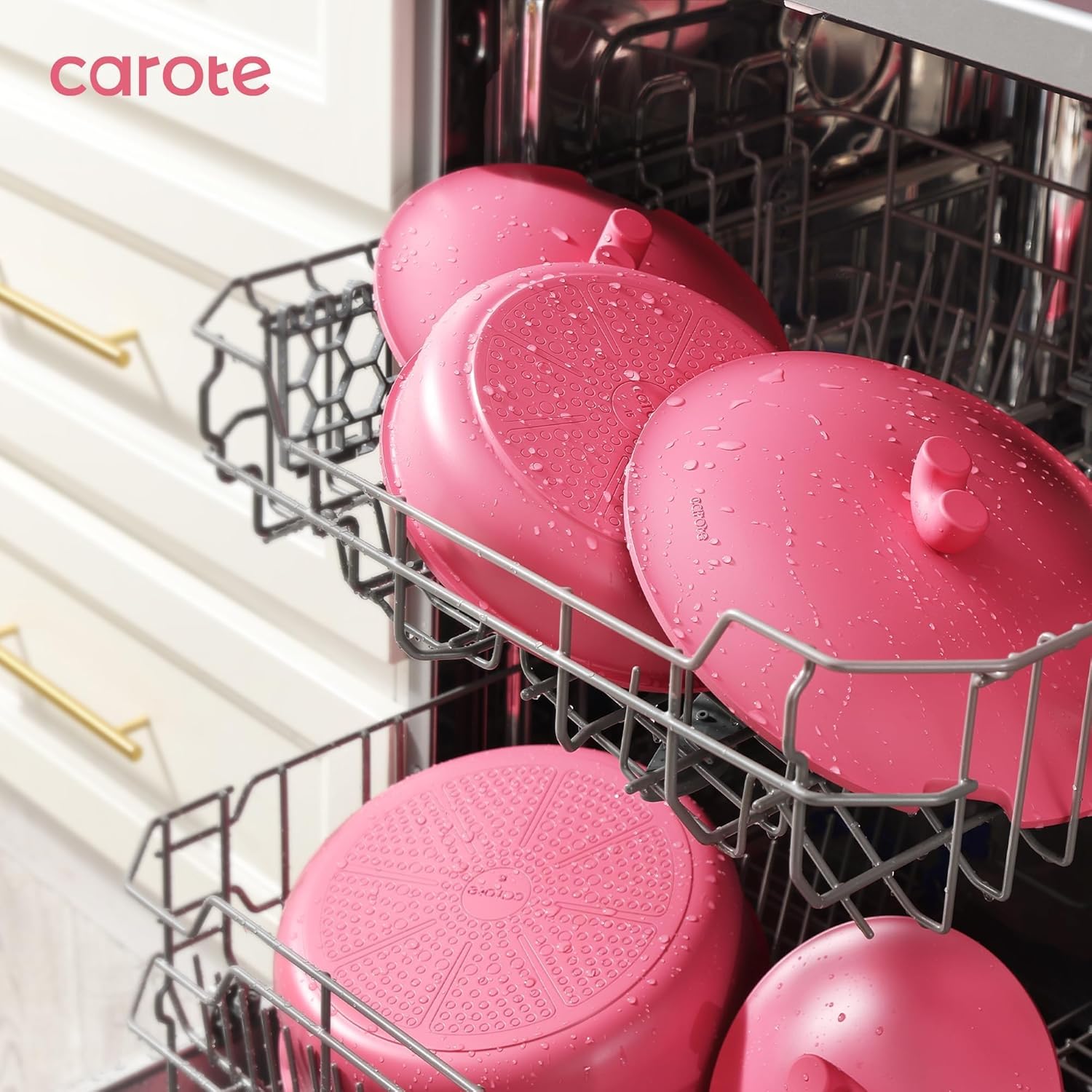 CAROTE 27pcs Pots and Pans Set Non Stick, Nonstick Cookware Set, Oven/Dishwasher/Fridge Safe Pots and Pans, RV Safe Cookware, Induction Kitchen Gift Set Detachable Handle, Pink - Image 6