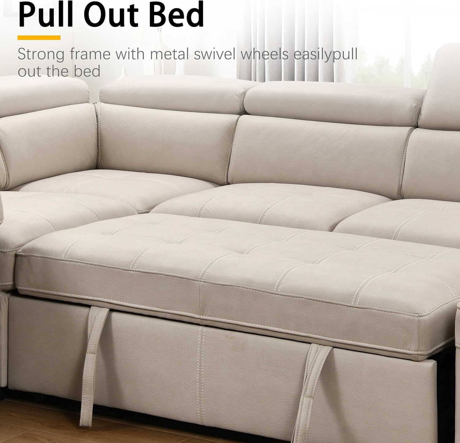 THSUPER 104'' Microfiber L Shaped Sectional Sleeper Sofa Couch with Pull Out Bed and Storage Ottoman, Convertible Couches with Adjustable Headrest... - Image 4