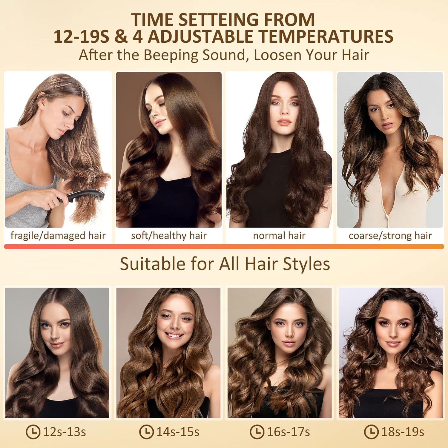 Automatic Curling Iron, Hair Curler 1" Large Slot, 4 Temperature Settings, 12s-19s Timers, Dual Voltage, Anti-Scald, Anti-Tangle, Auto Shut-Off, LCD Display, Fast Heating Easy for Use, Black - Image 5