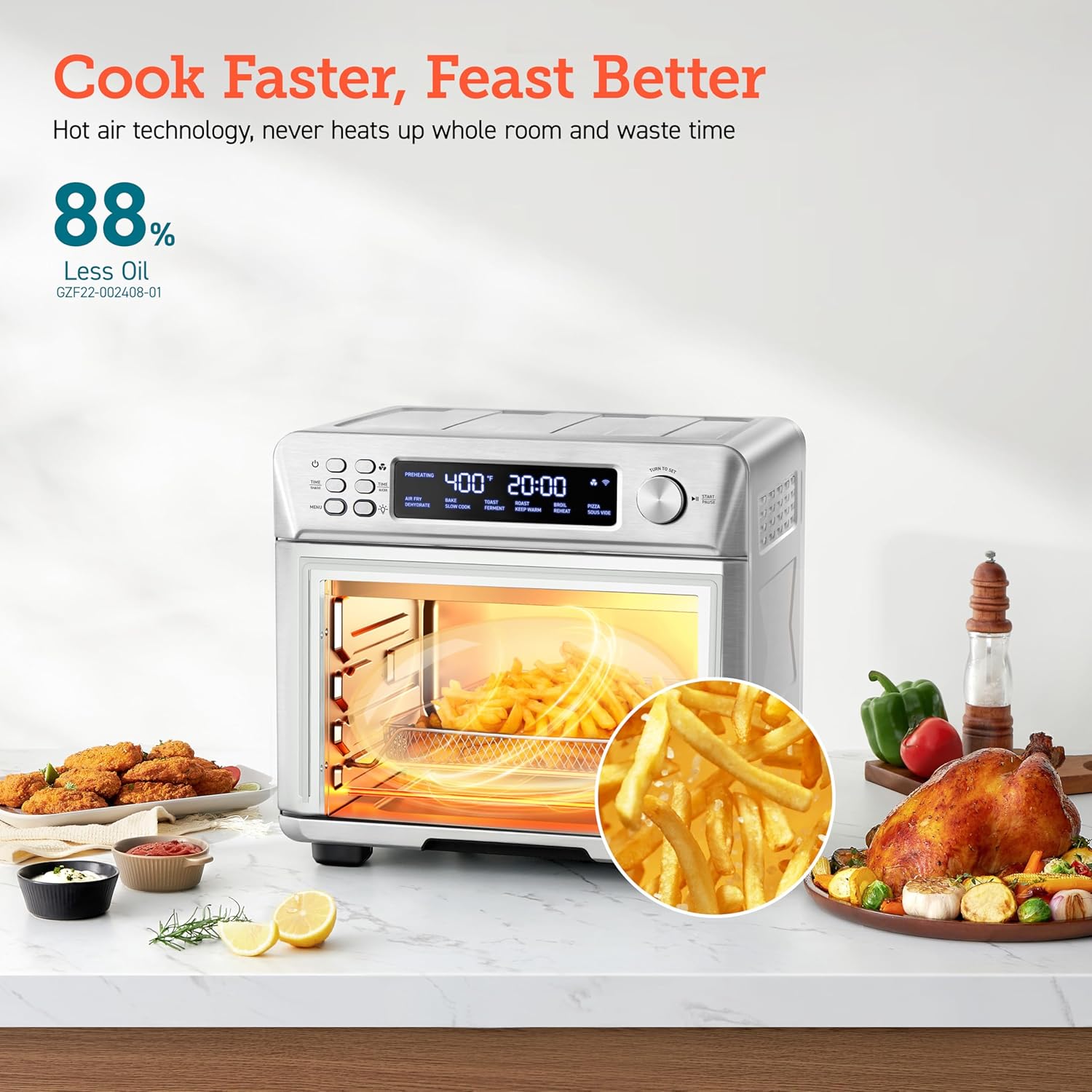 COSORI Smart 12-in-1 Air Fryer Toaster Oven Combo, Airfryer Convection Oven Countertop, Bake, Roast, Reheat, Broiler, Dehydrate, 75 Recipes & 3 Accessories, 26QT, Silver-Stainless Steel - Image 7