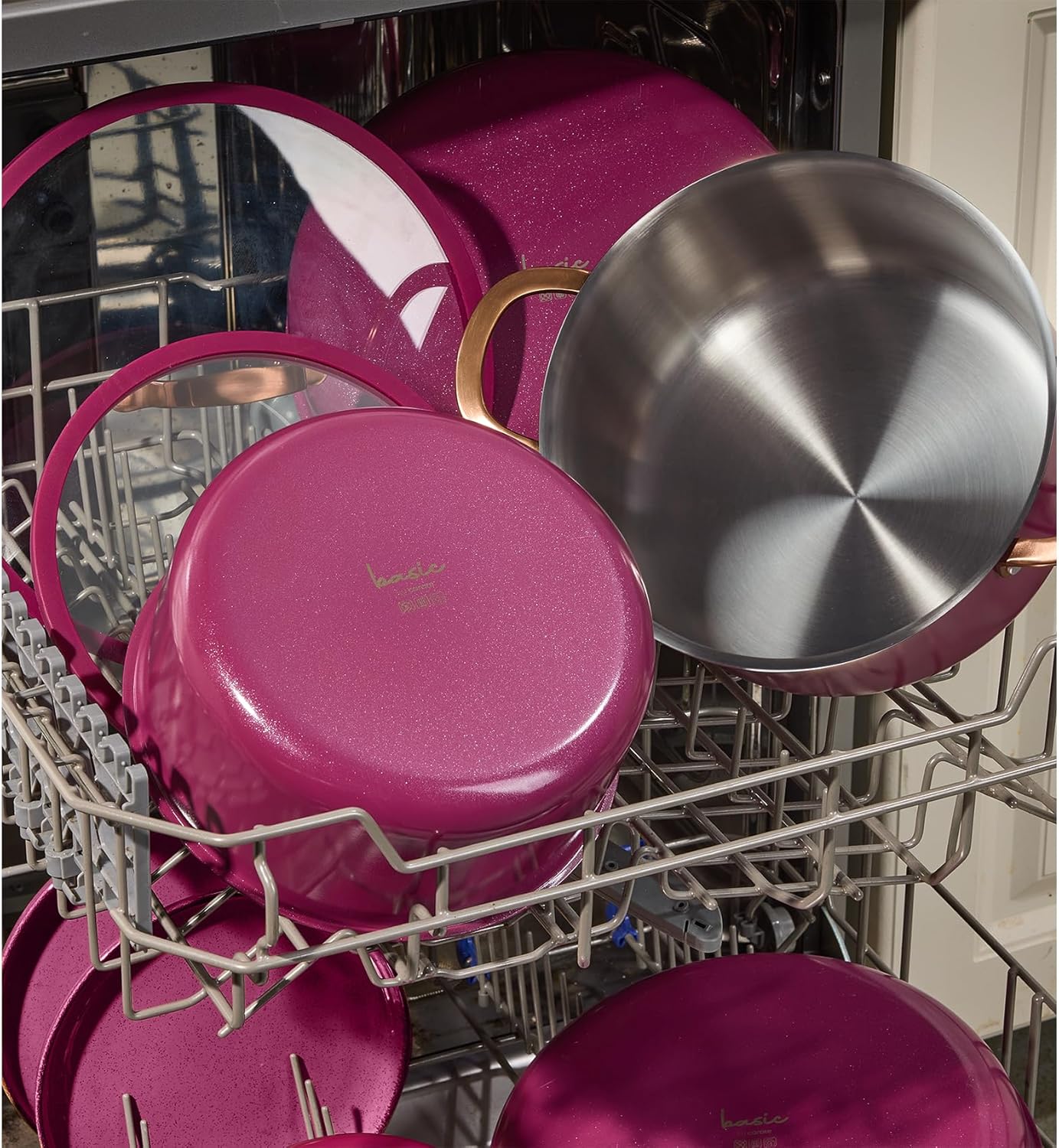 CAROTE 19pcs Tri-Ply Stainless Steel Cookware Set with Detachable Handle, Pots and Pans Set, Induction Kitchen Cooking Sets, RV/Camping Cookware, Outer Ceramic Layer, Oven Safe, Violet Purple - Image 2