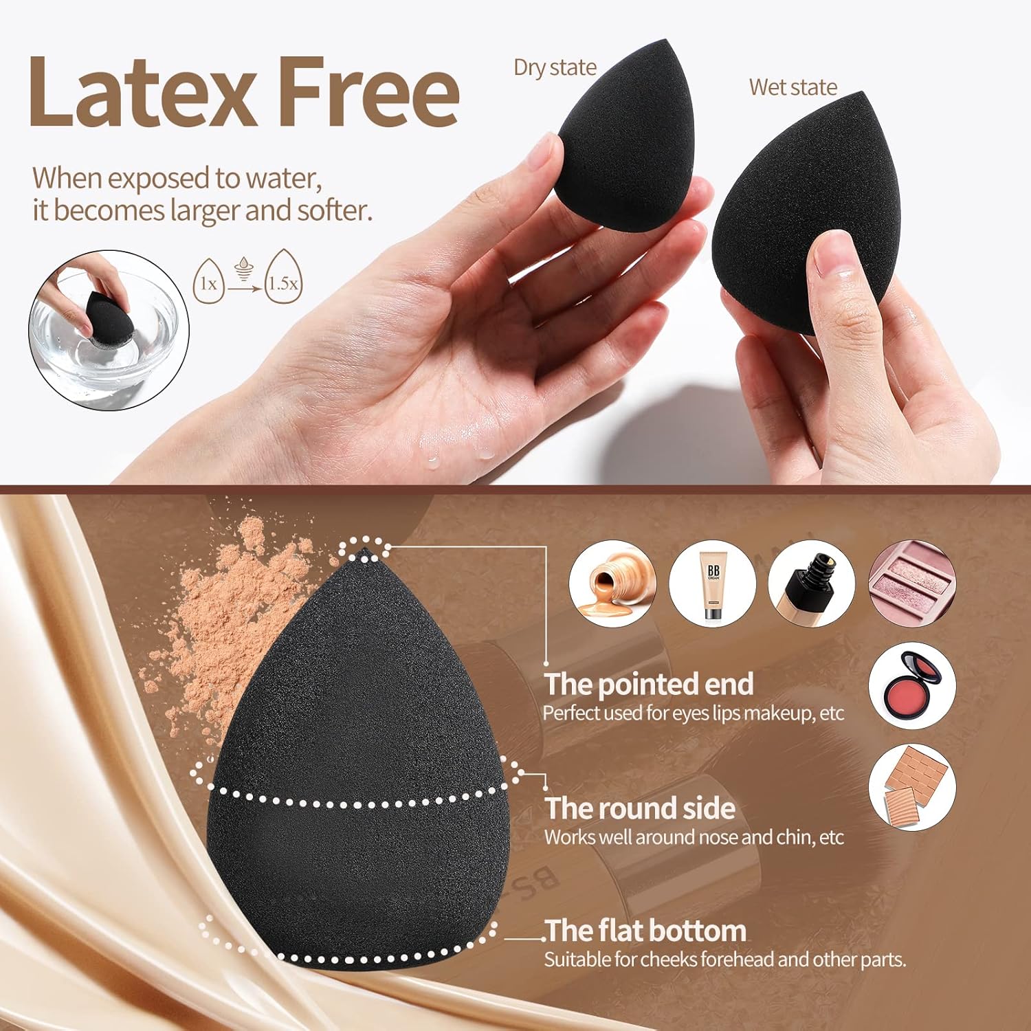 BS-MALL Professional Makeup Brush Set, 11 Pieces with Sponge Puffs and Travel Case, Bamboo Handle Brushes for Foundation and Eye Makeup (Bamboo Brush) - Image 3