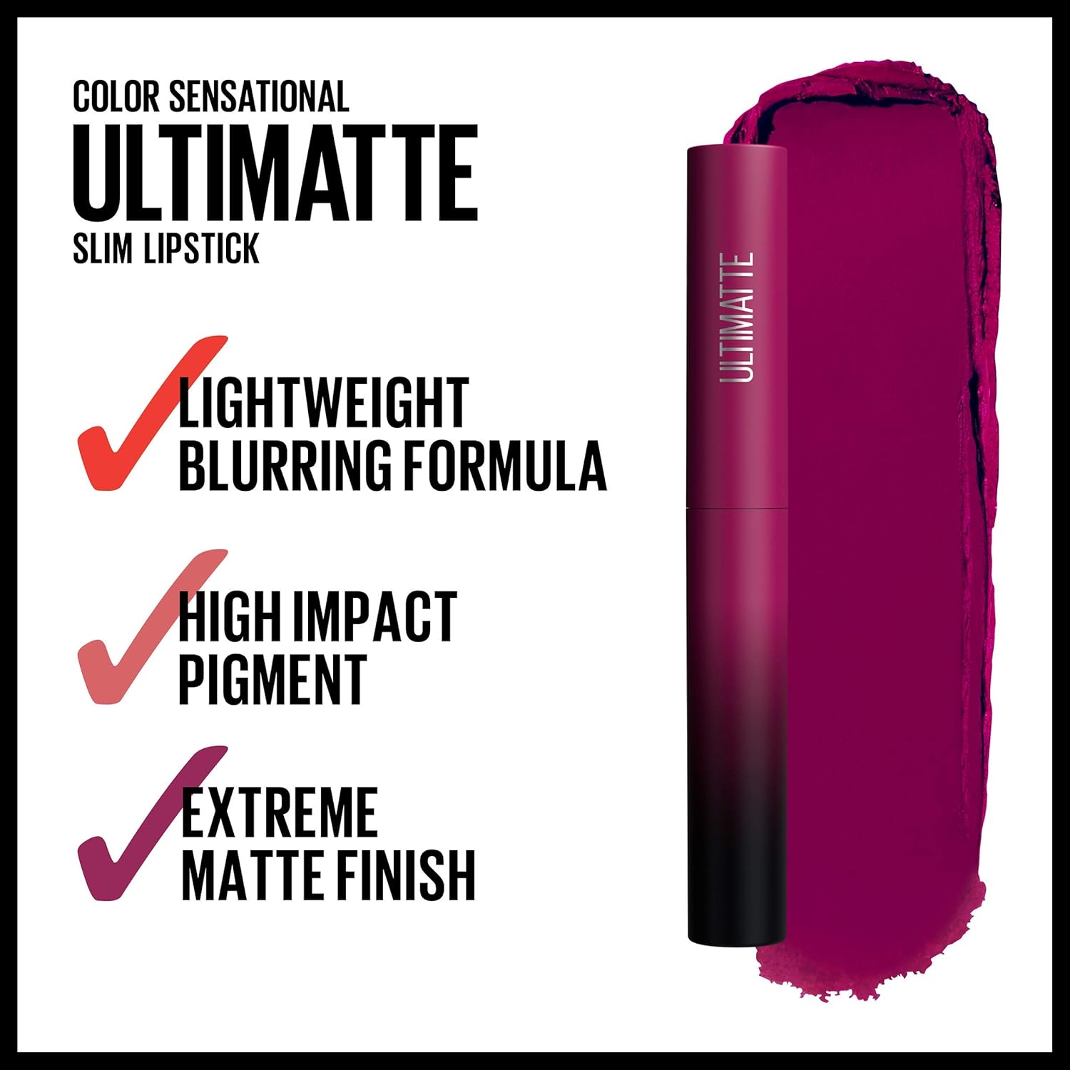 Maybelline Color Sensational Ultimatte Matte Lipstick, Non-Drying, Intense Color Pigment, More Berry, Warm Berry Purple, 1 Count - Image 5