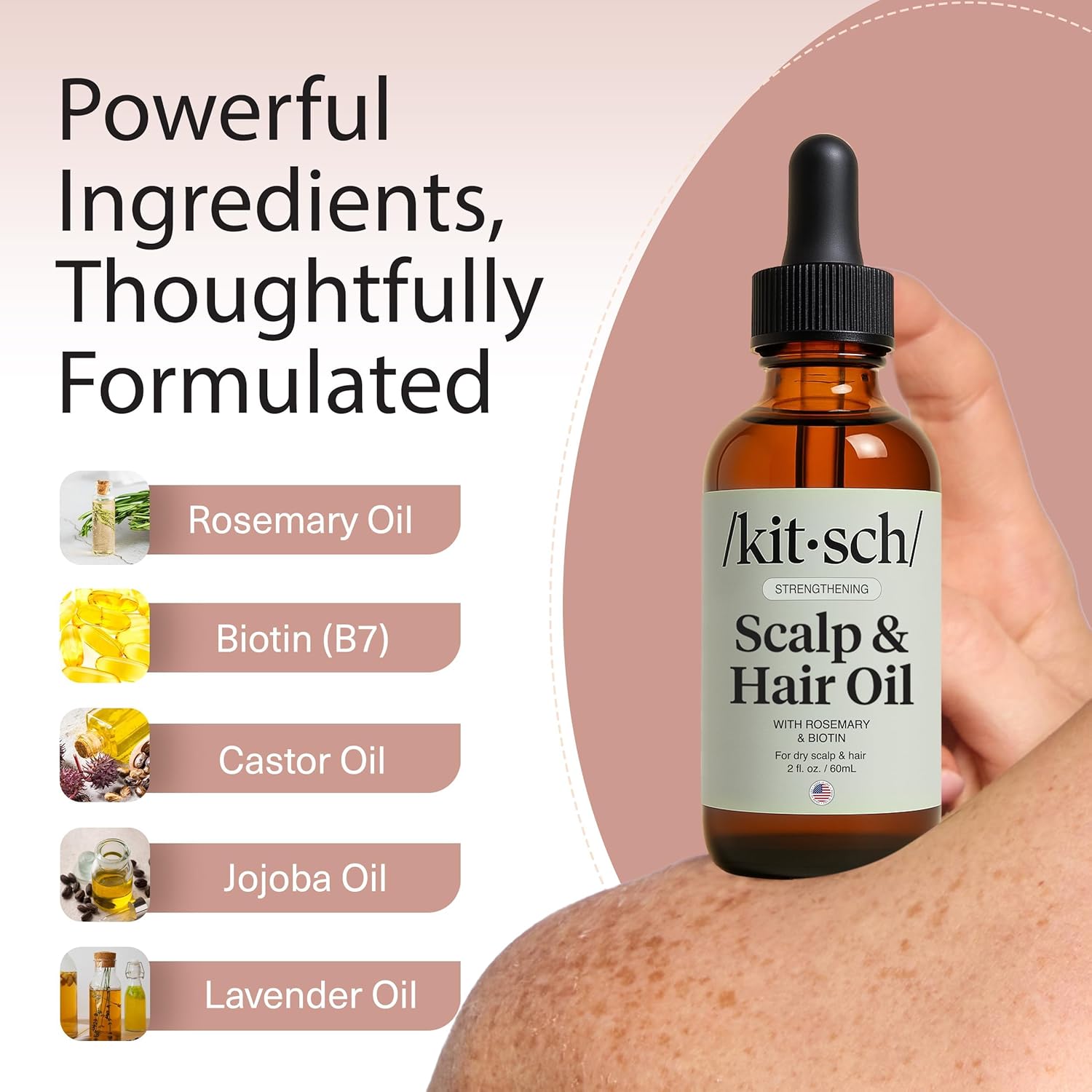 Kitsch Rosemary Oil Pre-Wash Strengthening Hair Oil with Castor, Biotin, Jojoba, Lavender Scent, 60ml - Image 4
