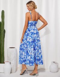 GRACE KARIN Women's Floral Summer Wedding Guest Dresses 2025 Trendy Long Flowy Smocked Tiered Maxi Dress - Image 3