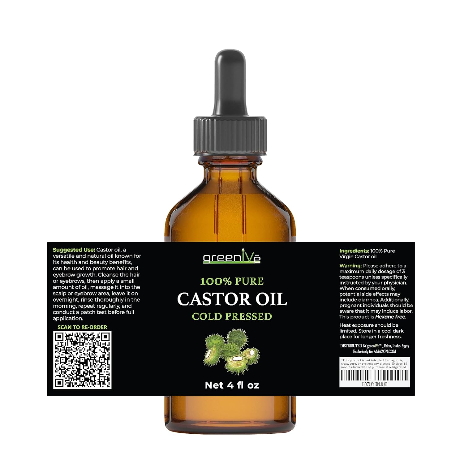 GreenIVe Castor Oil 100% Pure 4 fl oz Bottle Cold Pressed, Hexane Free, Eyelash and Eyebrow Growth Serum, Skin Moisturizer Detox and Wraps - Image 7
