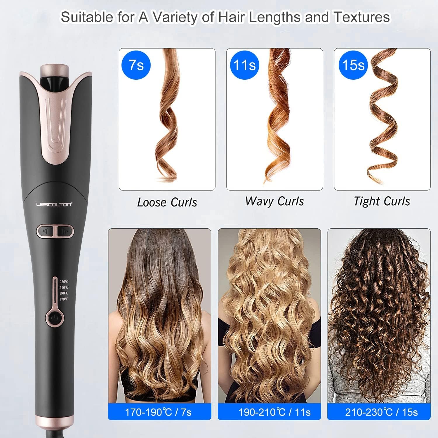 Automatic Hair Curling Iron, Rotating Curlers Iron with 1" Barrel Curls, Hair Curler Wand with 4 Temp & Dual Voltage, Anti-Scald, Auto Shut-Off - Image 6