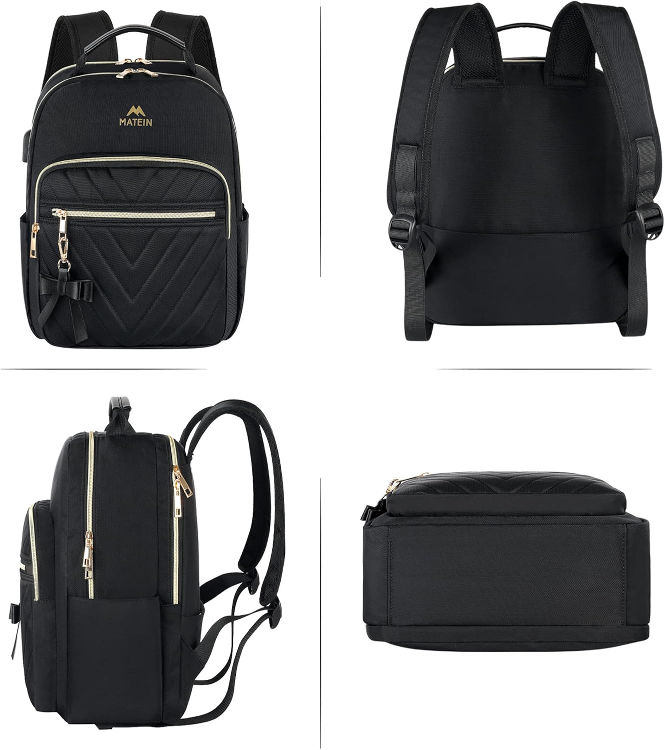 MATEIN Mini Backpack for Women, Waterproof Stylish Daypack Purse Shoulder Bag with USB Charging Port, Lightweight Small Casual Daily Travel Backpack, Lady Girls Gifts for Work School, 2pcs Sets, Black - Image 4