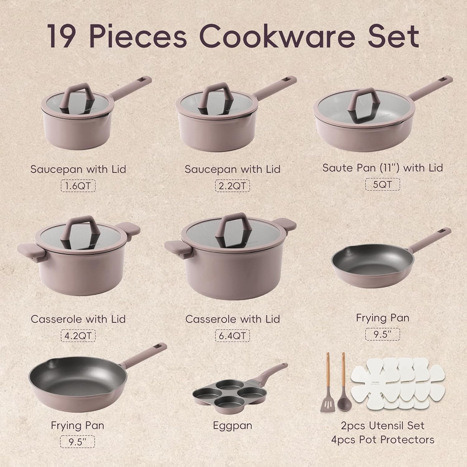 CAROTE 19PCS Pots and Pans Set, Nonstick Cookware Set, Kitchen Cooking Set Induction Non-toxic Granite Set - Image 8
