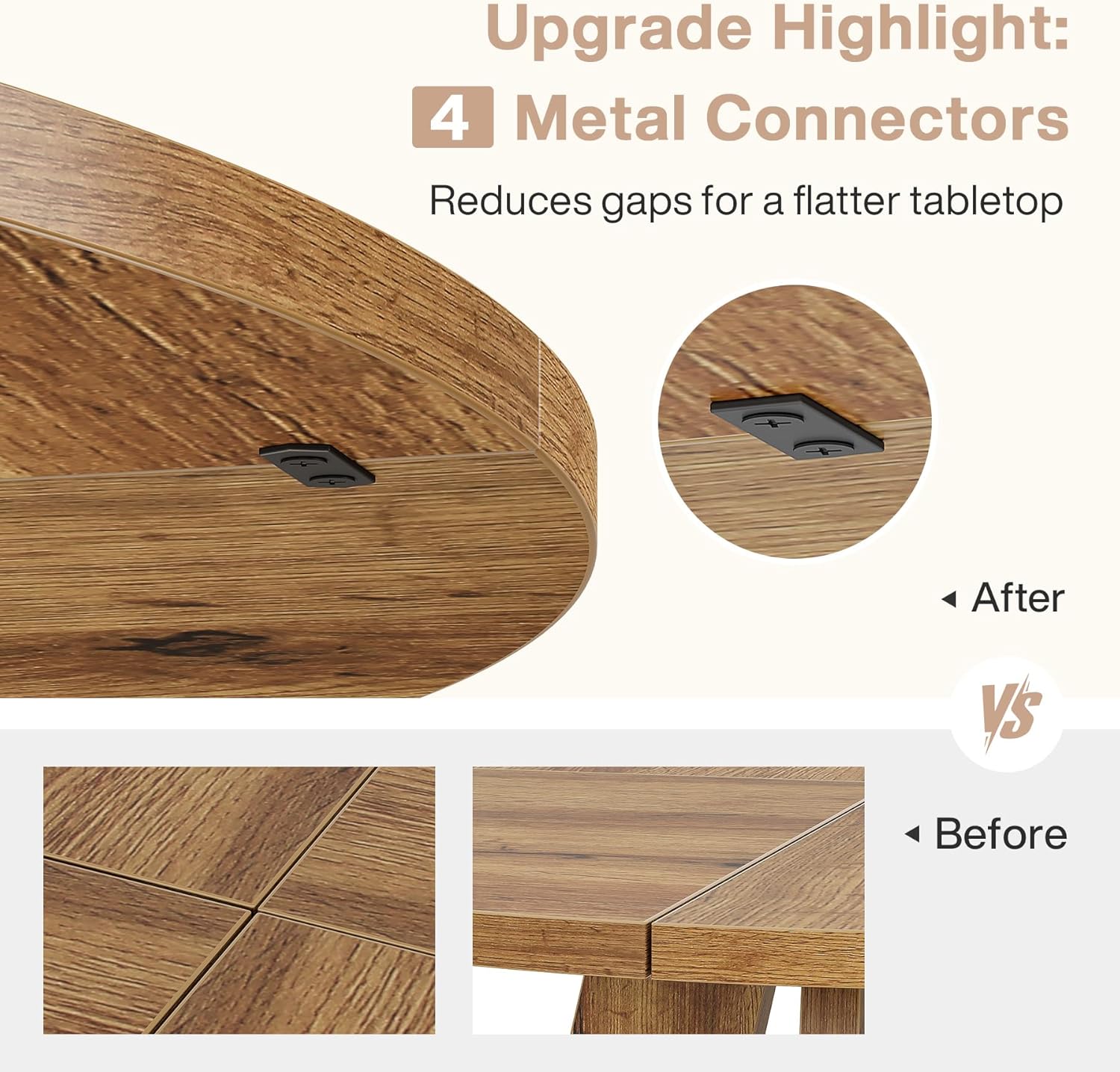 Tribesigns Farmhouse Dining Table, 47 Inch Round Dinner Table for 4 (Natural) - Image 6