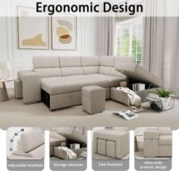 THSUPER 104'' Microfiber L Shaped Sectional Sleeper Sofa Couch with Pull Out Bed and Storage Ottoman, Convertible Couches with Adjustable Headrest... - Image 7