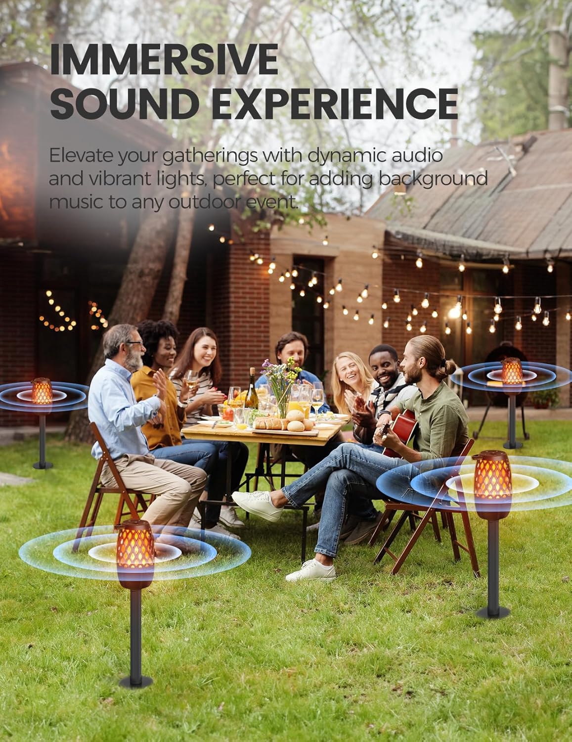 Upgraded Outdoor Speakers Gift for Men Bluetooth Speaker with lights Multi-Sync up to 100 Speakers Auto-Pairing HD Stereo Sound Cool Tech Gadgets for Him IPX5 Waterproof for Outside|Patio - Image 4
