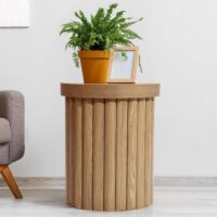 LuxenHome Wood Round Side Table, 19" Fluted End Table for Small Spaces, Mid Century Modern Wooden Accent Tables, Small Bedside Table, Couch Side Table, Nightstand for Living Room Bedroom Couch - Image 2