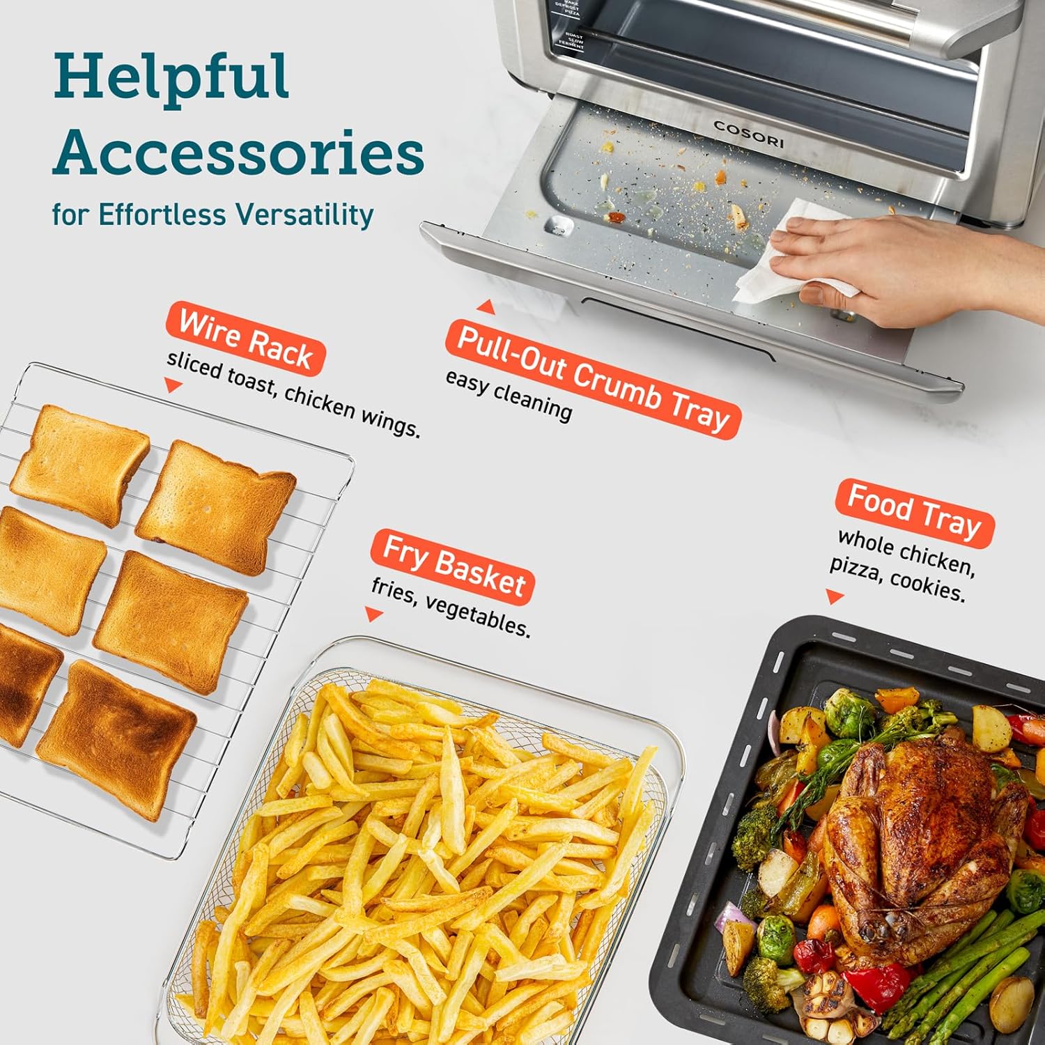 COSORI Smart 12-in-1 Air Fryer Toaster Oven Combo, Airfryer Convection Oven Countertop, Bake, Roast, Reheat, Broiler, Dehydrate, 75 Recipes & 3 Accessories, 26QT, Silver-Stainless Steel - Image 2