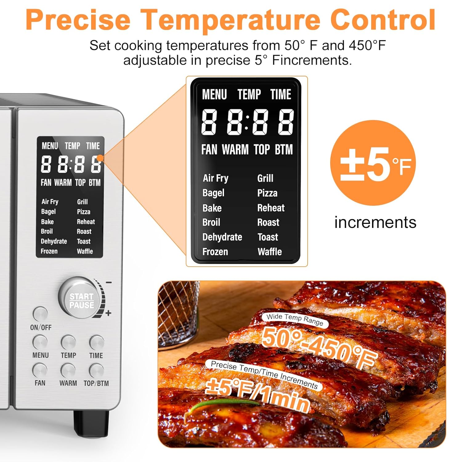 Nuwave Bravo Air Fryer Toaster Smart Oven, 10-in-1 Countertop Convection, 1800 Watts, 21-Qt Capacity, 50°-450°F Temp Controls, Top and Bottom Heater Adjustments 0%-100%, PFAS Free, Stainless Steel - Image 6