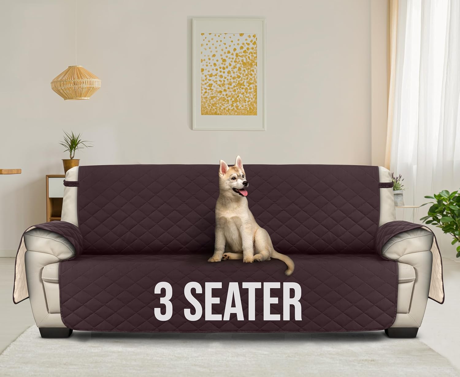 Utopia Bedding Reversible Sofa Couch Cover, Water Resistant Slipcover Furniture Protector with Foam Sticks and Elastic Straps for Kids Dogs Pets (3 Seater, Chocolate/Beige) - Image 6