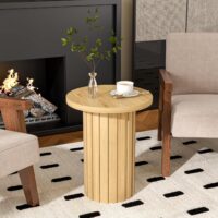 Farmhouse Pedestal End Table Round Side Table with Fluted Panel Rustic Drink Table for Small Space Living Room (Wood Color) - Image 4