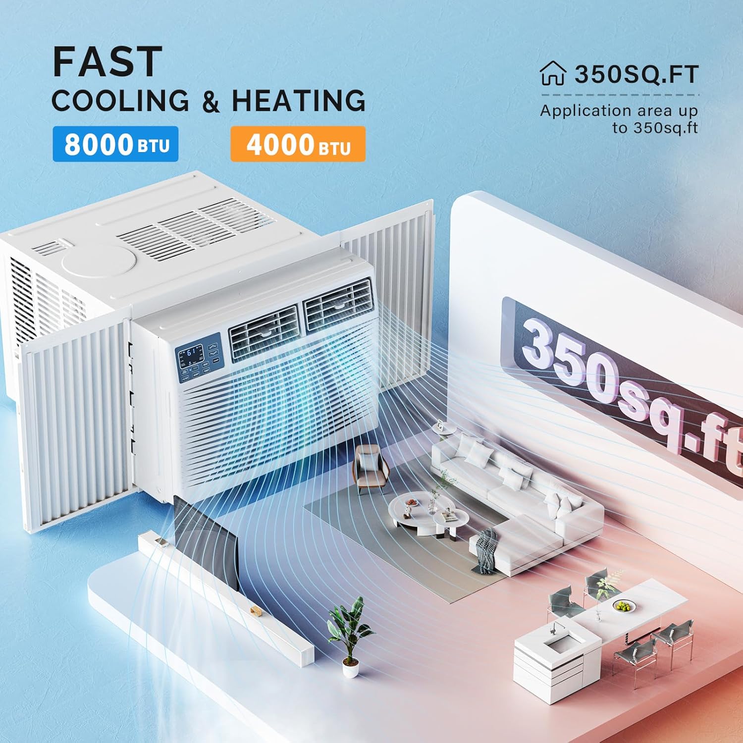 ROVSUN 8000 BTU Window Air Conditioner with Heat, Window AC Unit & Heater Combo with APP & Voice Smart Control, Timer Function & Easy Installation Kit, Work with Alexa/Google Assistant, 115V/60Hz - Image 2