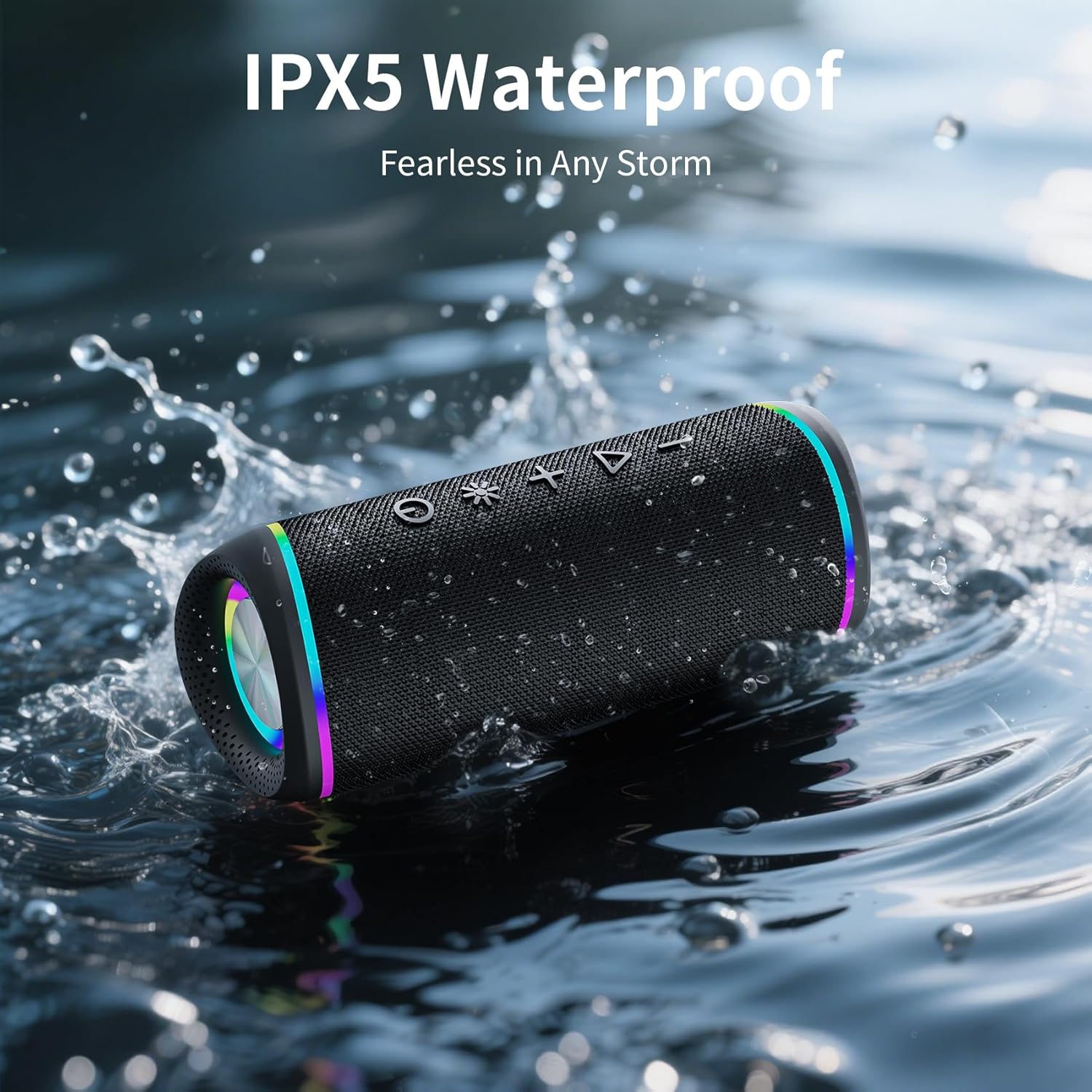 Portable Bluetooth Speaker with Lights, Stocking Stuffers, Powerful Crystal Clear Sound, IPX5 Waterproof, All Day Playtime, BT 5.3, TWS Paring, Small Wireless Speaker for Outdoor, White Elephant Gifts - Image 3