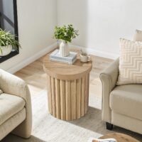 LuxenHome Wood Round Side Table, 19" Fluted End Table for Small Spaces, Mid Century Modern Wooden Accent Tables, Small Bedside Table, Couch Side Table, Nightstand for Living Room Bedroom Couch - Image 7