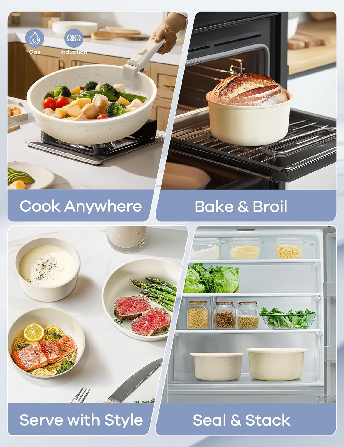 Ganiza 27pcs Nonstick Cookware Set, Pots and Pans Set Non Stick Detachable Handle, Non Toxic Cookware Sets Induction, Pots and Pans with Removable Handles, RV Cooking Set, Oven/Dishwasher Safe - Image 9